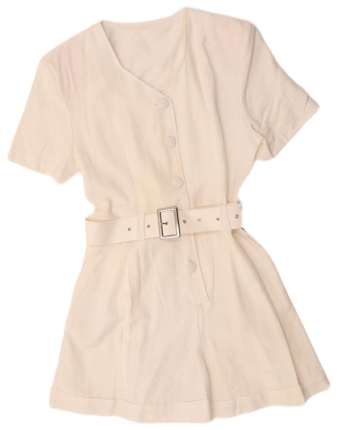 Vintage Damen Playsuit UK 12 Mittelweiße Viskose