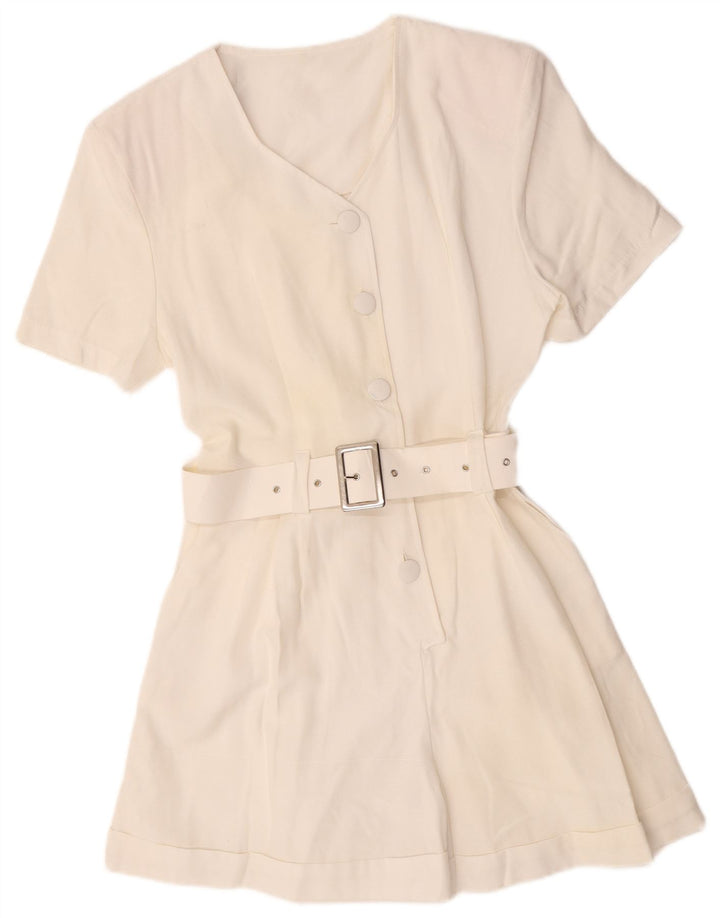 Vintage Damen Playsuit UK 12 Mittelweiße Viskose