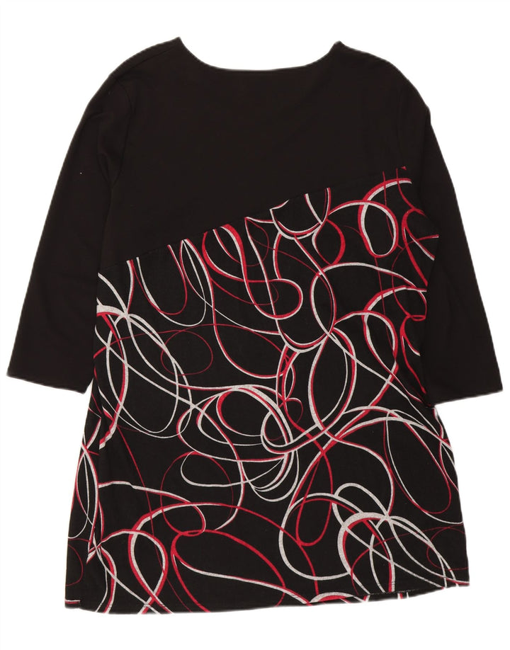 SALOOS Womens Abstract Pattern 3/4 Sleeve Shift Dress UK 20 2XL Black