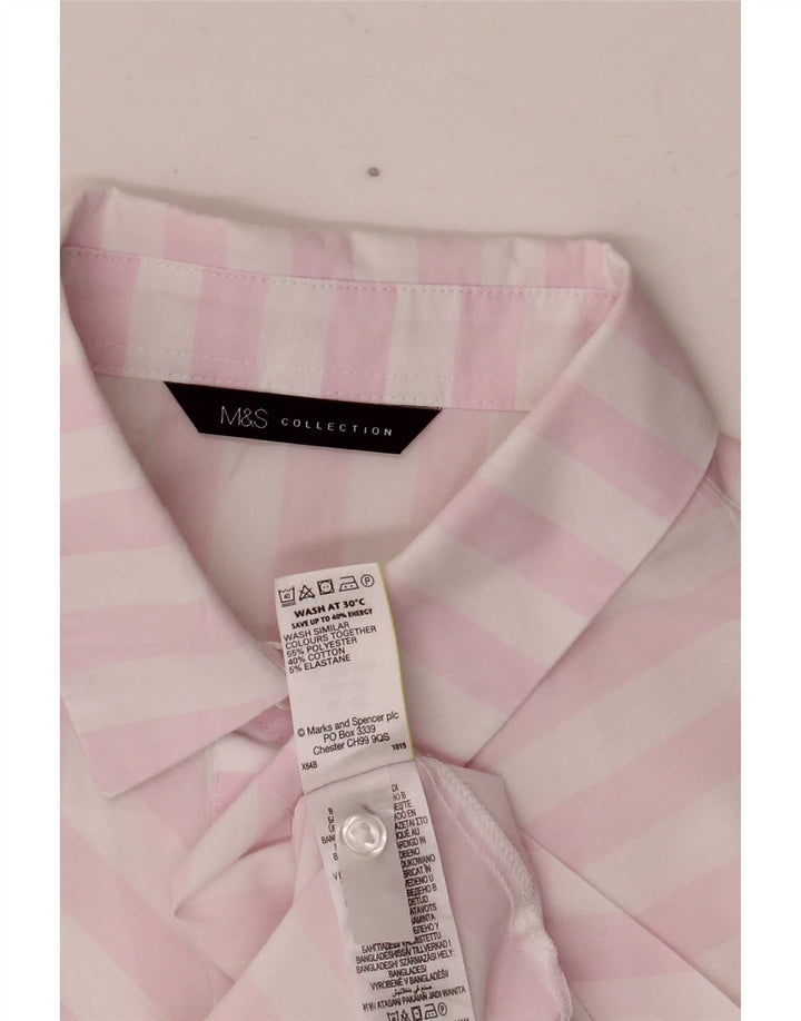 Marks & Spencer Damen Kurzarmhemd UK 12 Mittelweiß gestreift