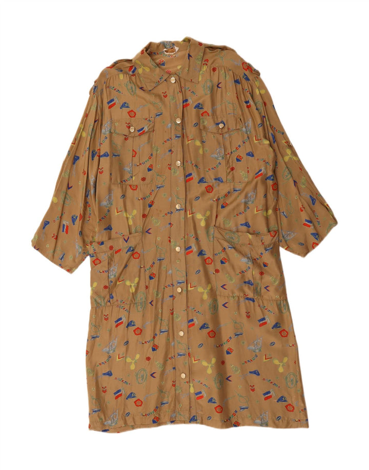 Vintage Damen Hemdkleid mit abstraktem Muster EU 44 XL Braun Geometrisch
