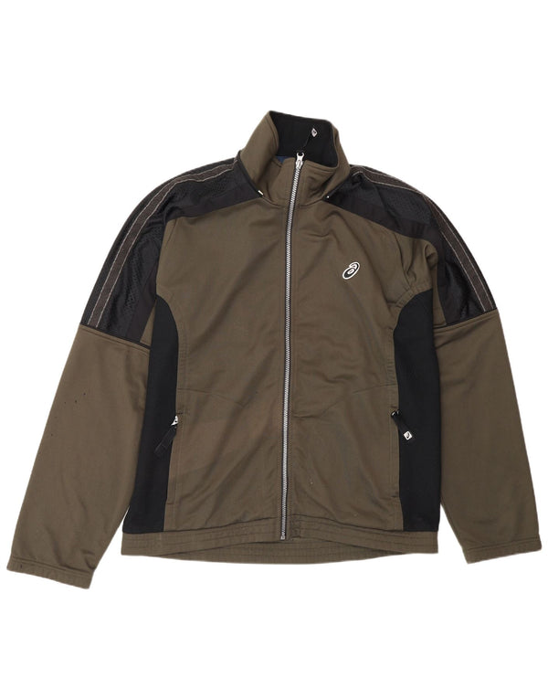 Asics Herren-Trainingsanzug-Top-Jacke, Mittelkhaki, Farbblock