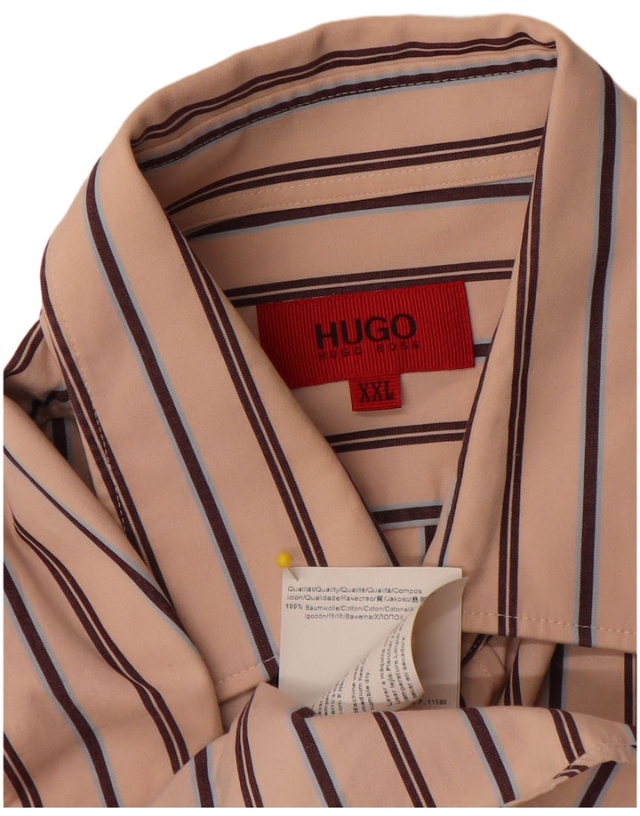 Hugo Boss Herrenhemd 2XL Beige gestreift aus Baumwolle