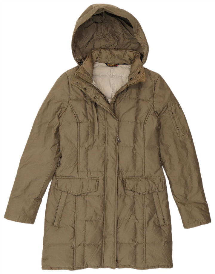 Woolrich Wattierter Damenmantel mit Kapuze, UK 14, mittlere Khaki-Baumwolle