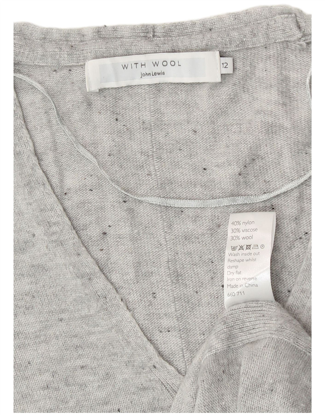 John Lewis Damen-Pullover mit V-Ausschnitt, UK 12, mittelgrau meliertes Nylon