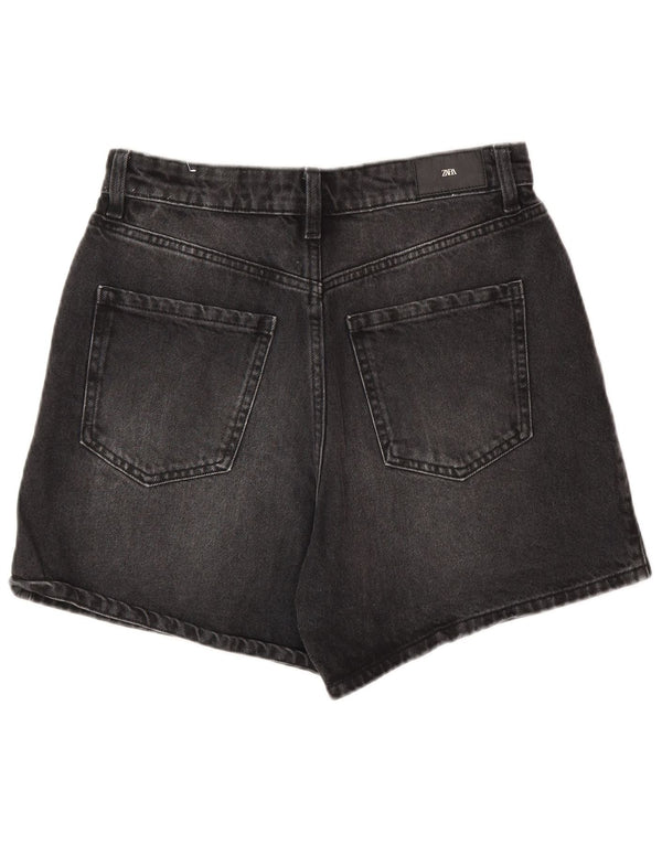 Zara Damen-Jeansshorts mit hoher Taille, EU 38, Größe S, W28, graue Baumwolle