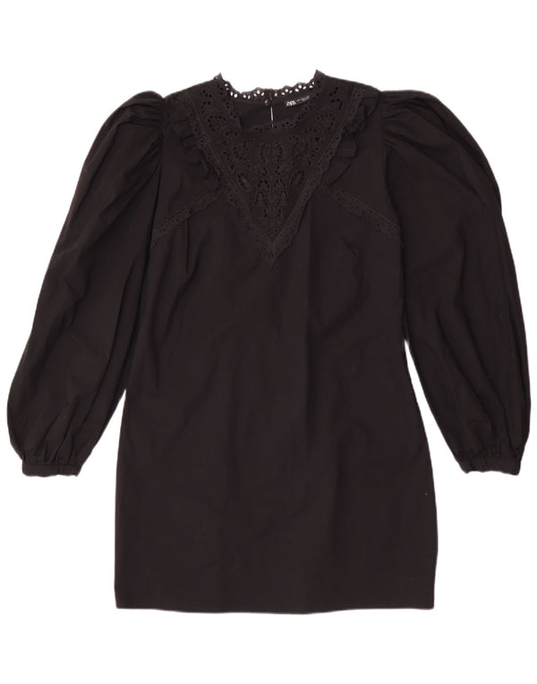 Zara Damen Langarm-Etuikleid UK 14 Large Schwarz