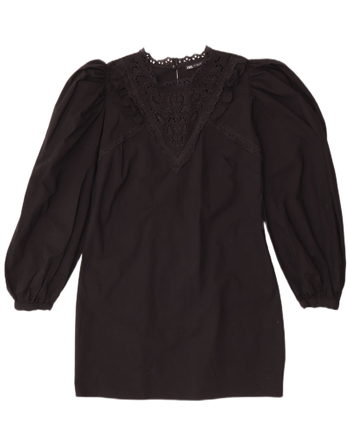 Zara Damen Langarm-Etuikleid UK 14 Large Schwarz