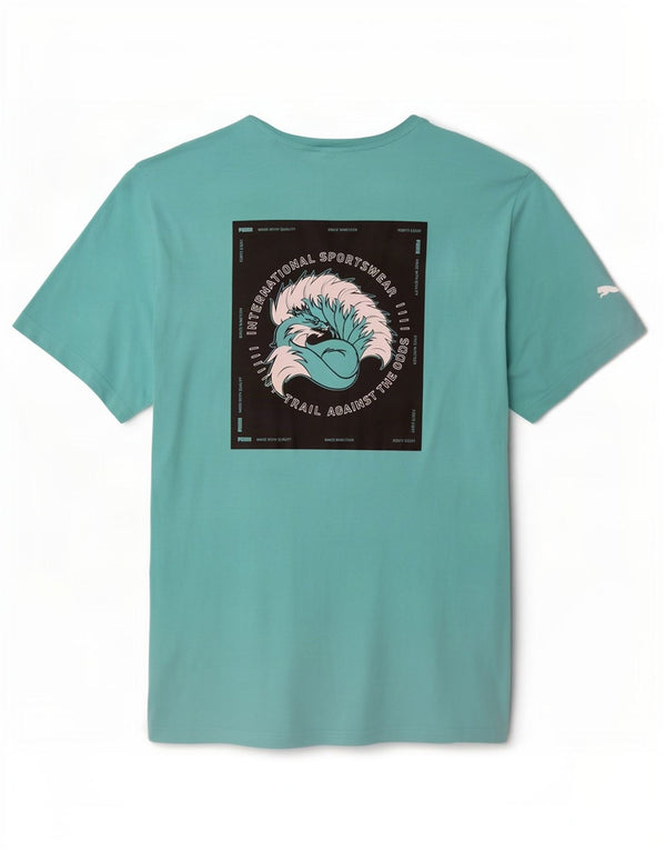 Puma Herren Grafik T-Shirt Top XL Türkis Baumwolle
