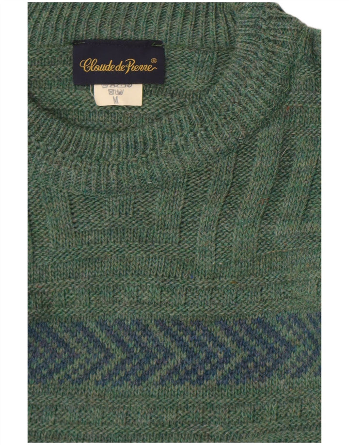 Claude De Pierre Herren-Pullover mit Rundhalsausschnitt, mittelgrüne geometrische Wolle