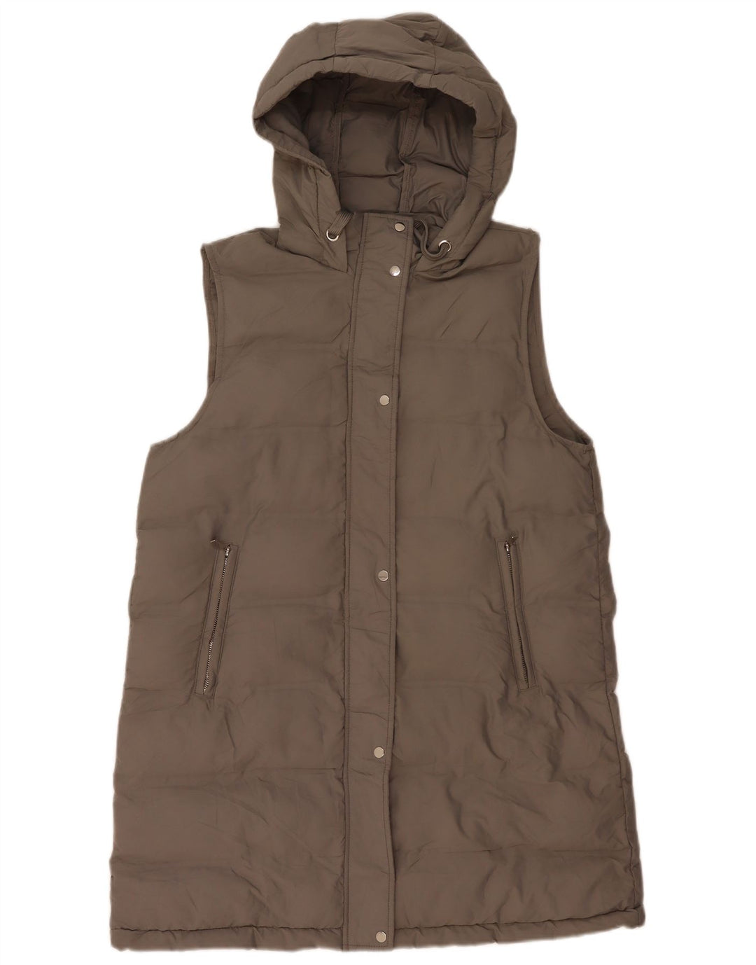 Zara Damen Kapuzenmantel, ärmellos, gepolstert, UK 16, Größe L, grau, Polyester