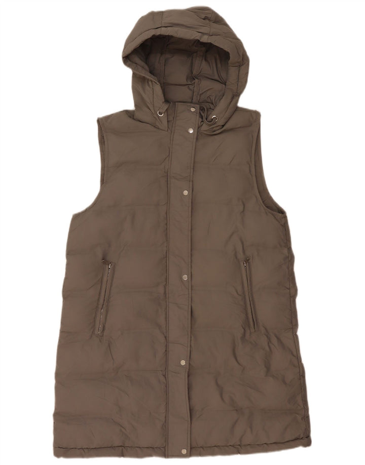 Zara Damen Kapuzenmantel, ärmellos, gepolstert, UK 16, Größe L, grau, Polyester