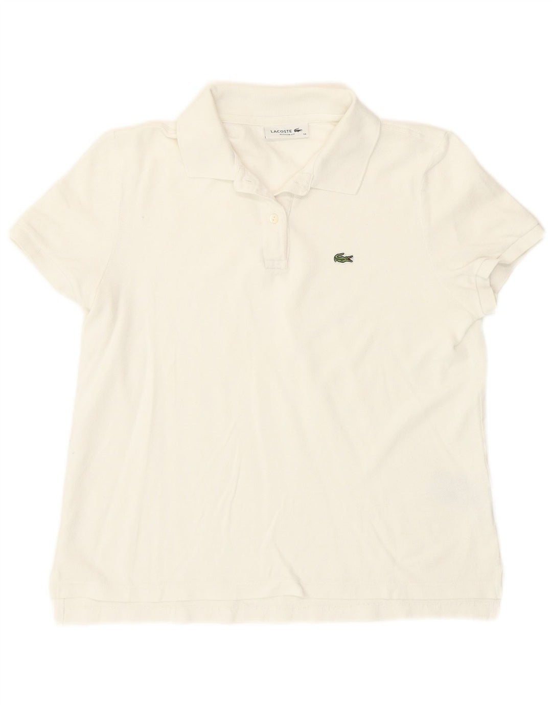 Lacoste Damen-Poloshirt mit normaler Passform, Größe 38, mittelweiße Baumwolle