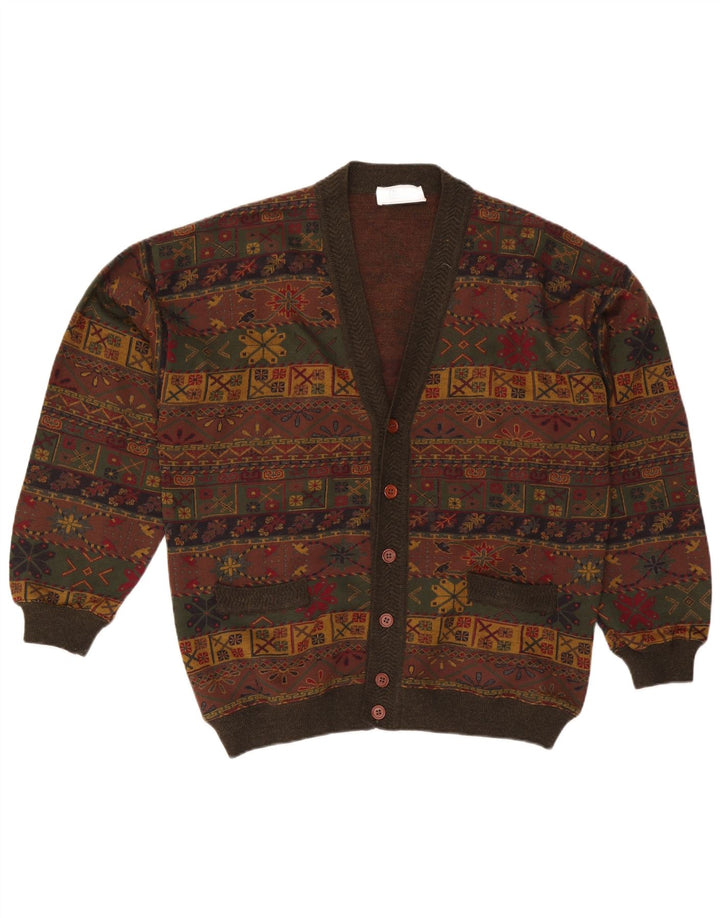 Bluster Herren-Strickjacke, groß, Khaki, Fair-Isle-Wolle