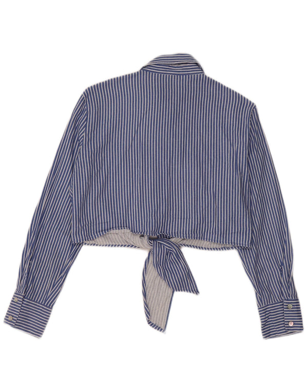Zara Womens Front Tie Crop Shirt Bluse UK 10 Small Blau gestreift