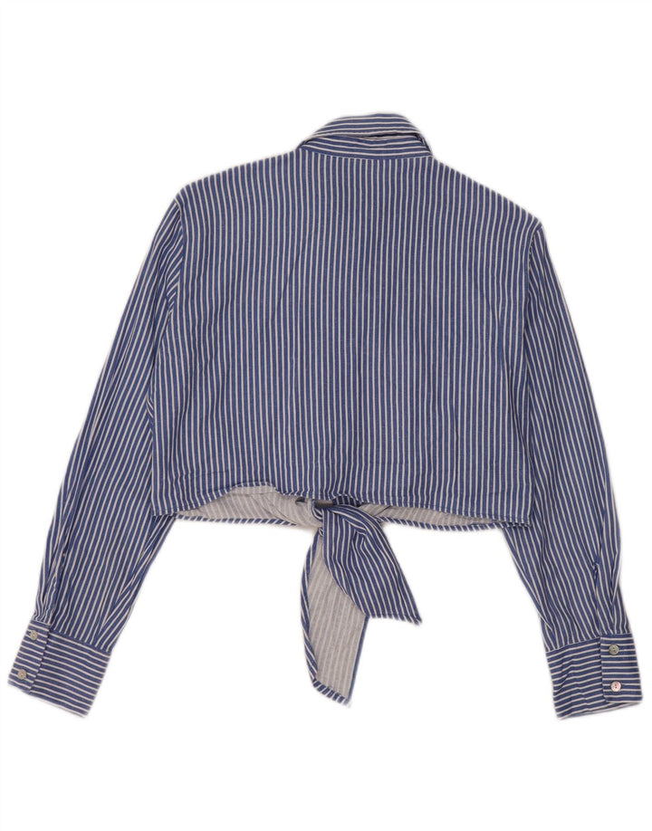 Zara Womens Front Tie Crop Shirt Bluse UK 10 Small Blau gestreift