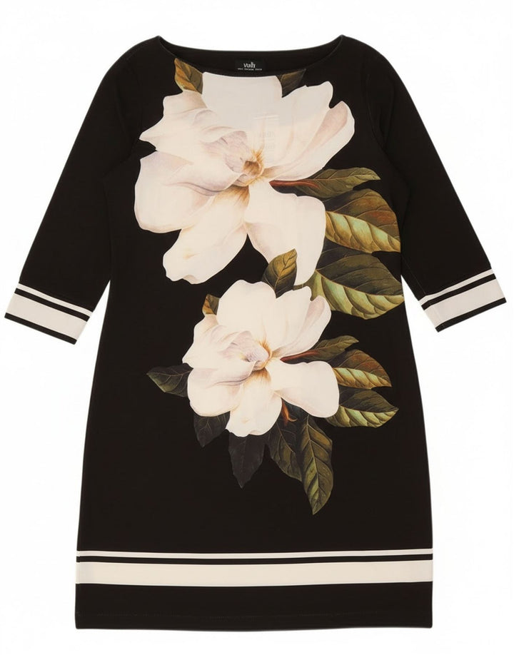 Wallis Damen-Etuikleid mit 3/4-Ärmeln, US 8/10, Mittelschwarzes, geblümtes Polyester