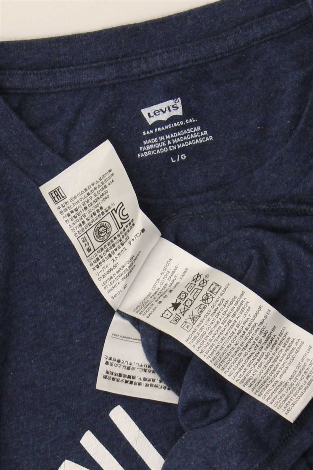LEVI'S Mens Graphic T-Shirt Top Large Navy Blue Cotton
