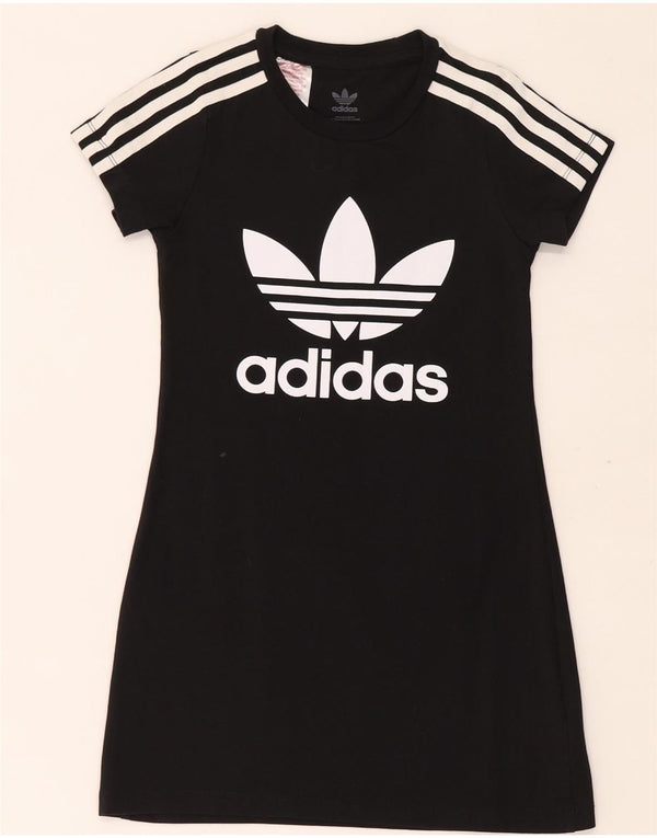 Adidas T-Shirt-Kleid mit Grafik für Mädchen, 7–8 Jahre, schwarze Baumwolle
