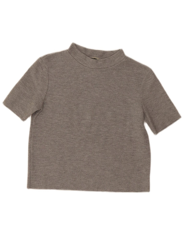 Zara Damen Crop T-Shirt Top UK 12 Mittelgraues Polyester
