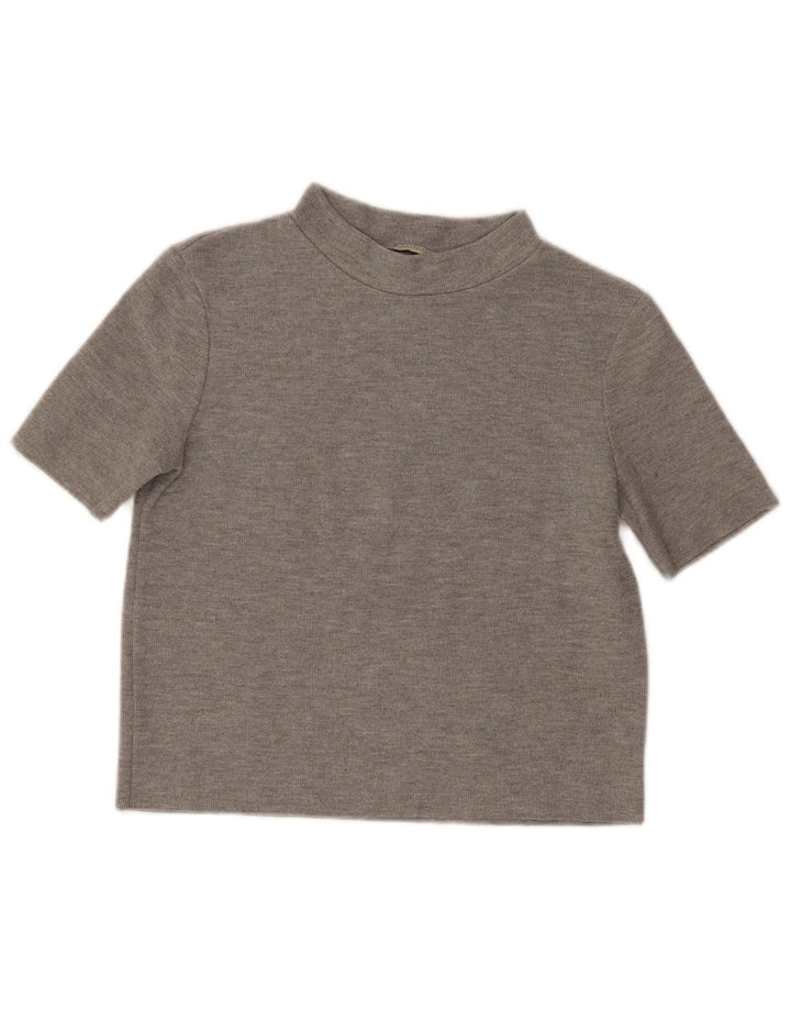 Zara Damen Crop T-Shirt Top UK 12 Mittelgraues Polyester