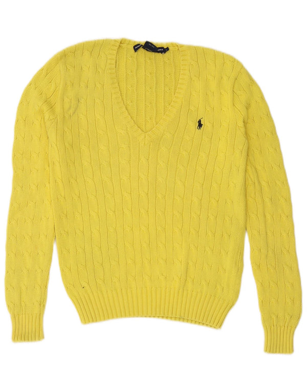 Ralph Lauren Damen-Pullover mit V-Ausschnitt, UK 14, Größe L, gelbe Baumwolle