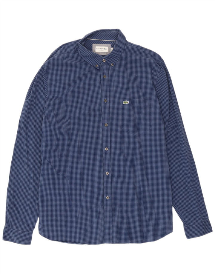 Lacoste Herren-Hemd mit normaler Passform, Größe 43, große blaue Gingham-Baumwolle