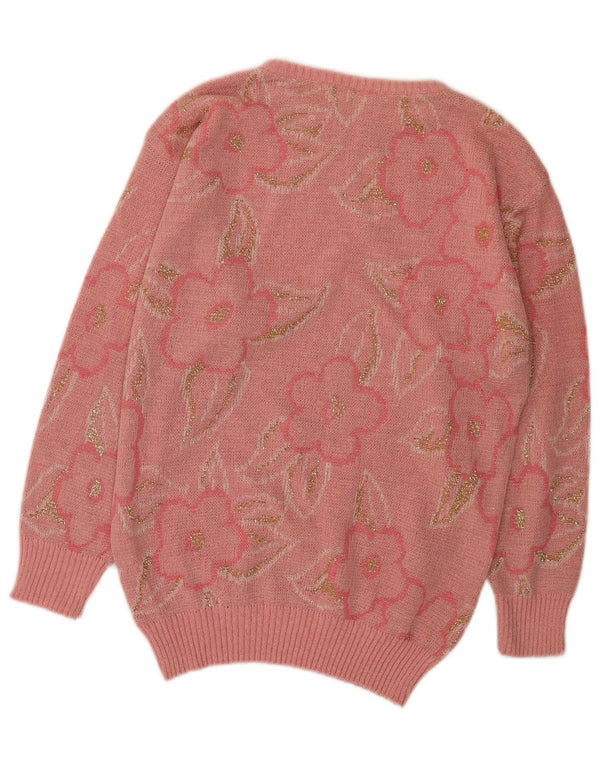 Vintage Damen Pullover mit U-Boot-Ausschnitt IT 42 Mittelrosa Blumenmuster