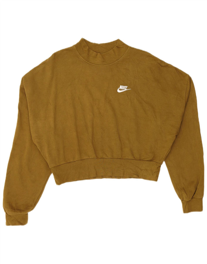 NIKE Womens Crop Oversized Sweatshirt Pullover UK 14 Medium Khaki Baumwolle