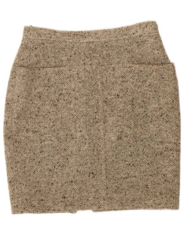 Mondrian Damen Bleistiftrock IT 42 Medium W28 Beige gefleckte Schurwolle