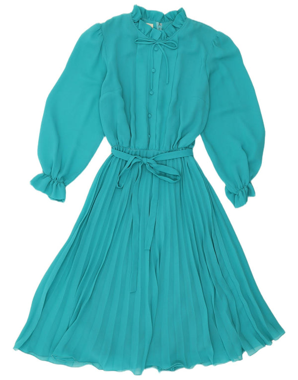 Vintage Damen Langarm Maxikleid UK 16 Large Blau