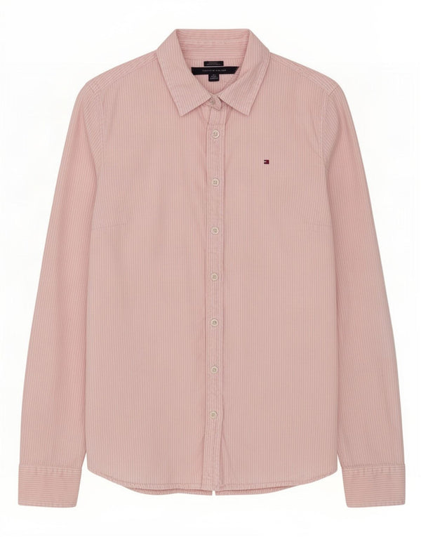 Tommy Hilfiger Damen-Hemd mit klassischer Passform, UK 6 XS, rosa Nadelstreifen-Baumwolle