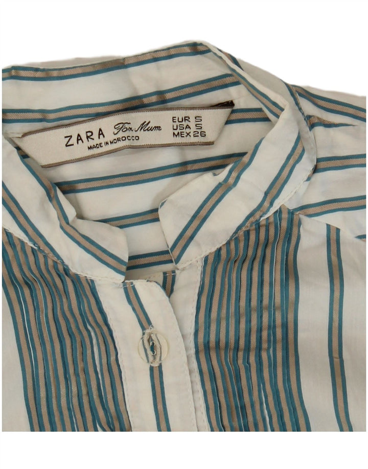 Zara Damen Pullover-Hemd UK 10 Small Weiß gestreift