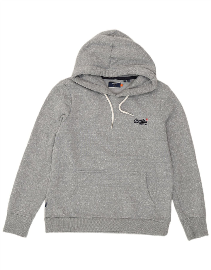 Superdry Damen Kapuzenpullover UK 14 Large Grau geflecktes Polyester