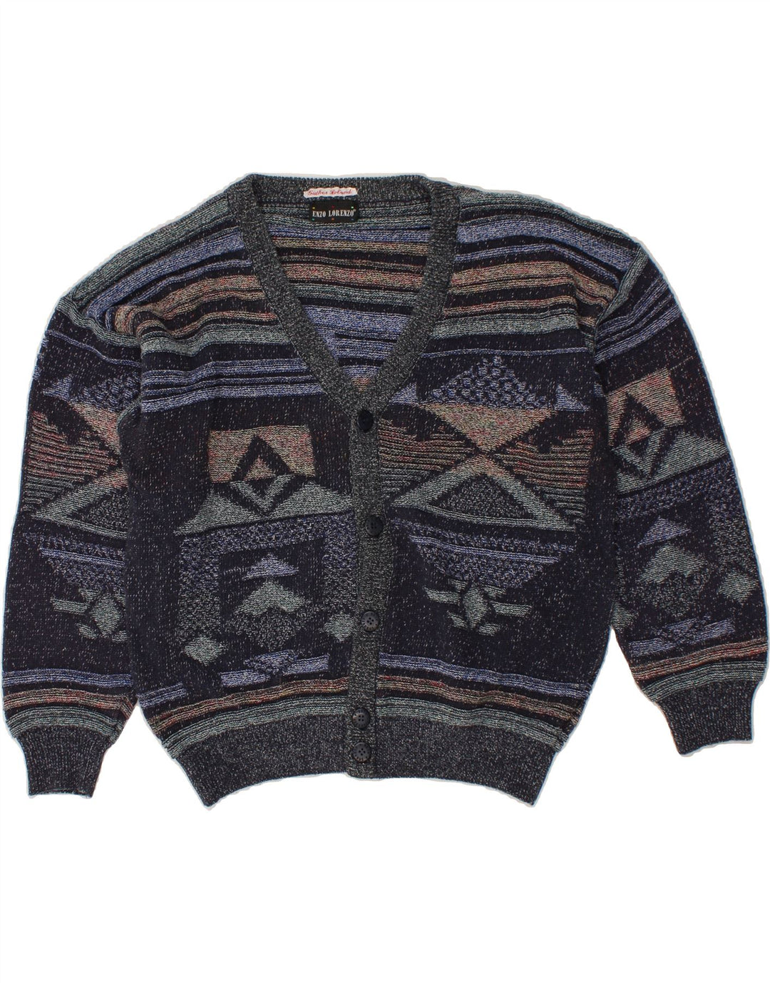 ENZO LORENZO Herren-Strickjacke, groß, marineblau, geometrisch