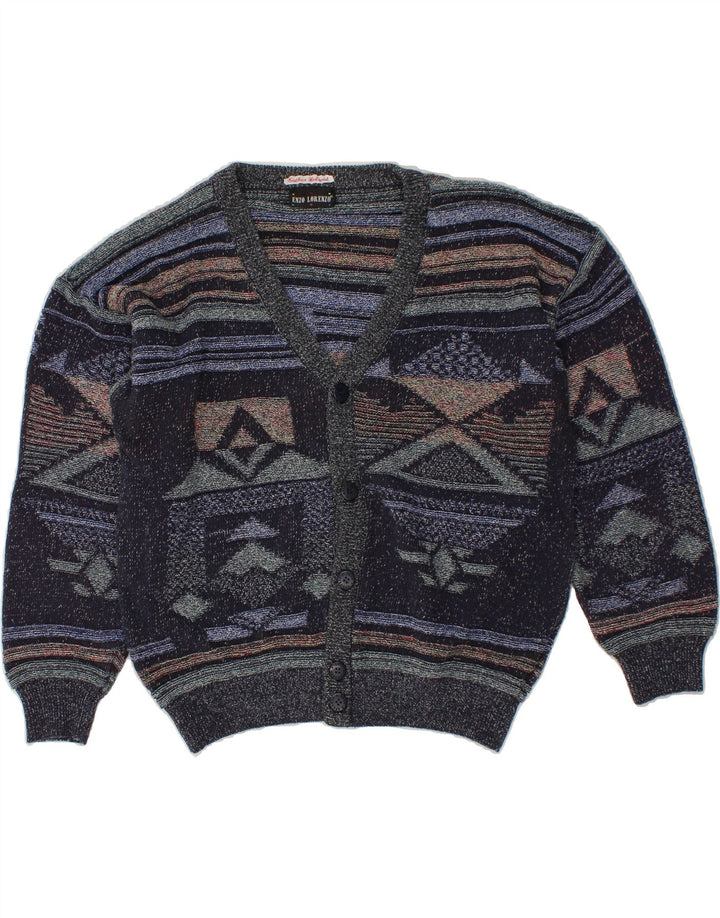 ENZO LORENZO Herren-Strickjacke, groß, marineblau, geometrisch