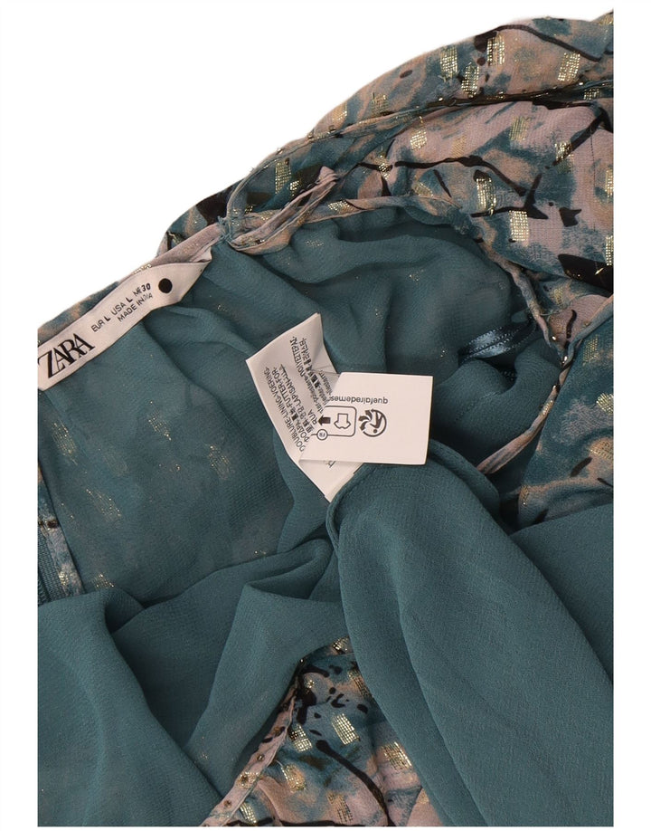 Zara Damen-Kleid mit abstraktem Muster, gestuft, Gr. 46, groß, grün, Polyester