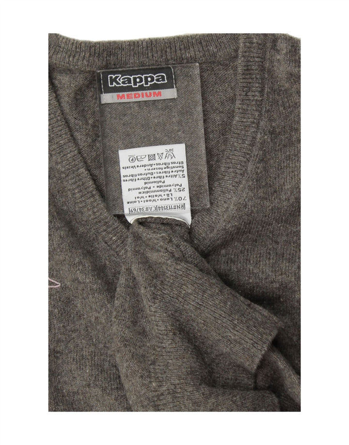 KAPPA Mens V-Neck Jumper Sweater Medium Grey Wool Vintage Kappa and Second-Hand Kappa from Messina Hembry 