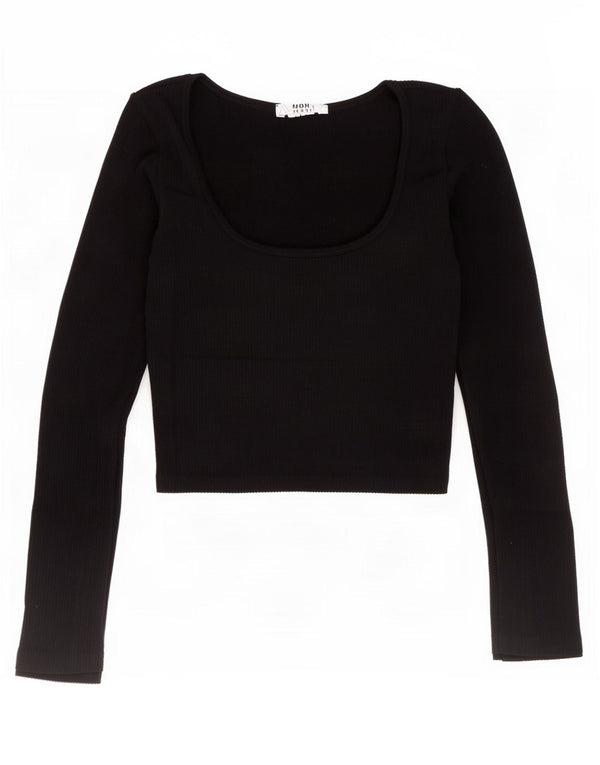Zara Damen Crop Top Langarm UK 4 XS Marineblau