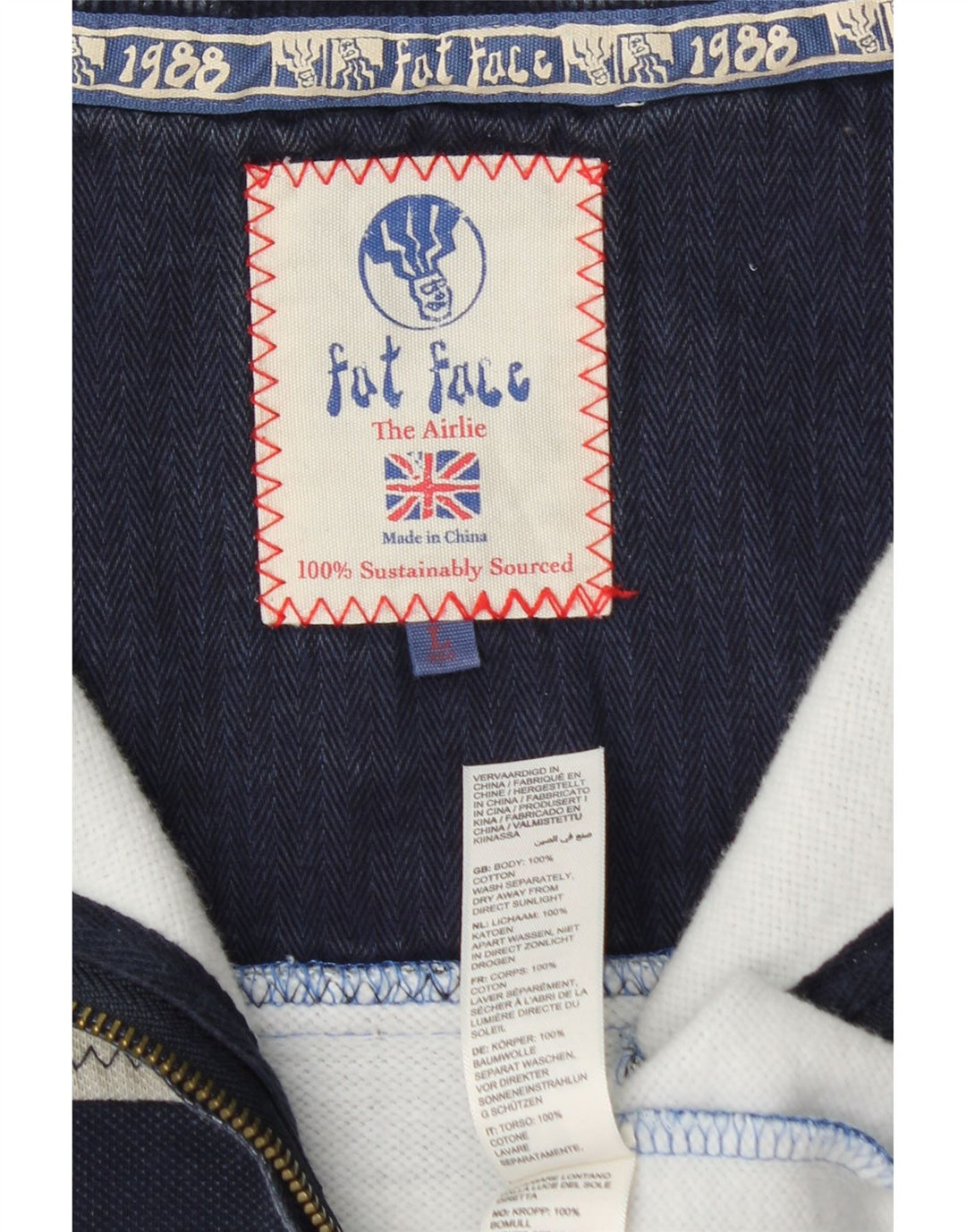 FAT FACE Herren-Sweatshirt mit Reißverschluss am Hals, groß, blaue Blockfarben-Baumwolle