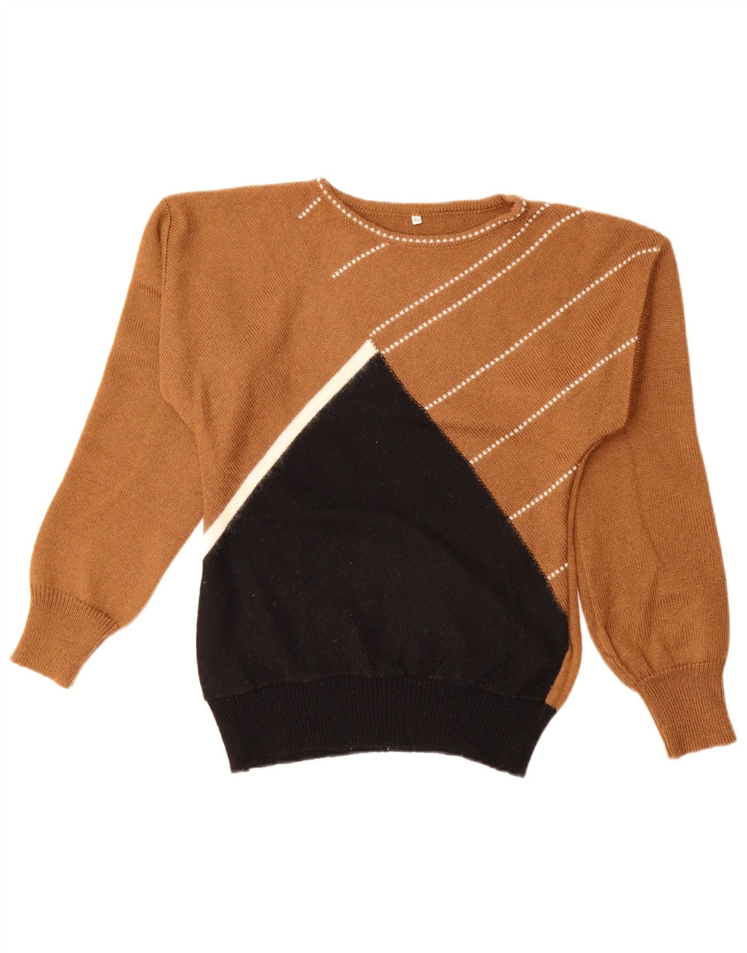 Vintage Damen-Pullover mit U-Boot-Ausschnitt, EU 40, mittelbraun, Farbblock