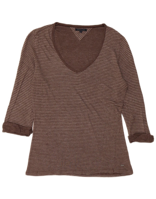 TOMMY HILFIGER Damen Top 3/4 Ärmel UK 14 Large Braun gestreift