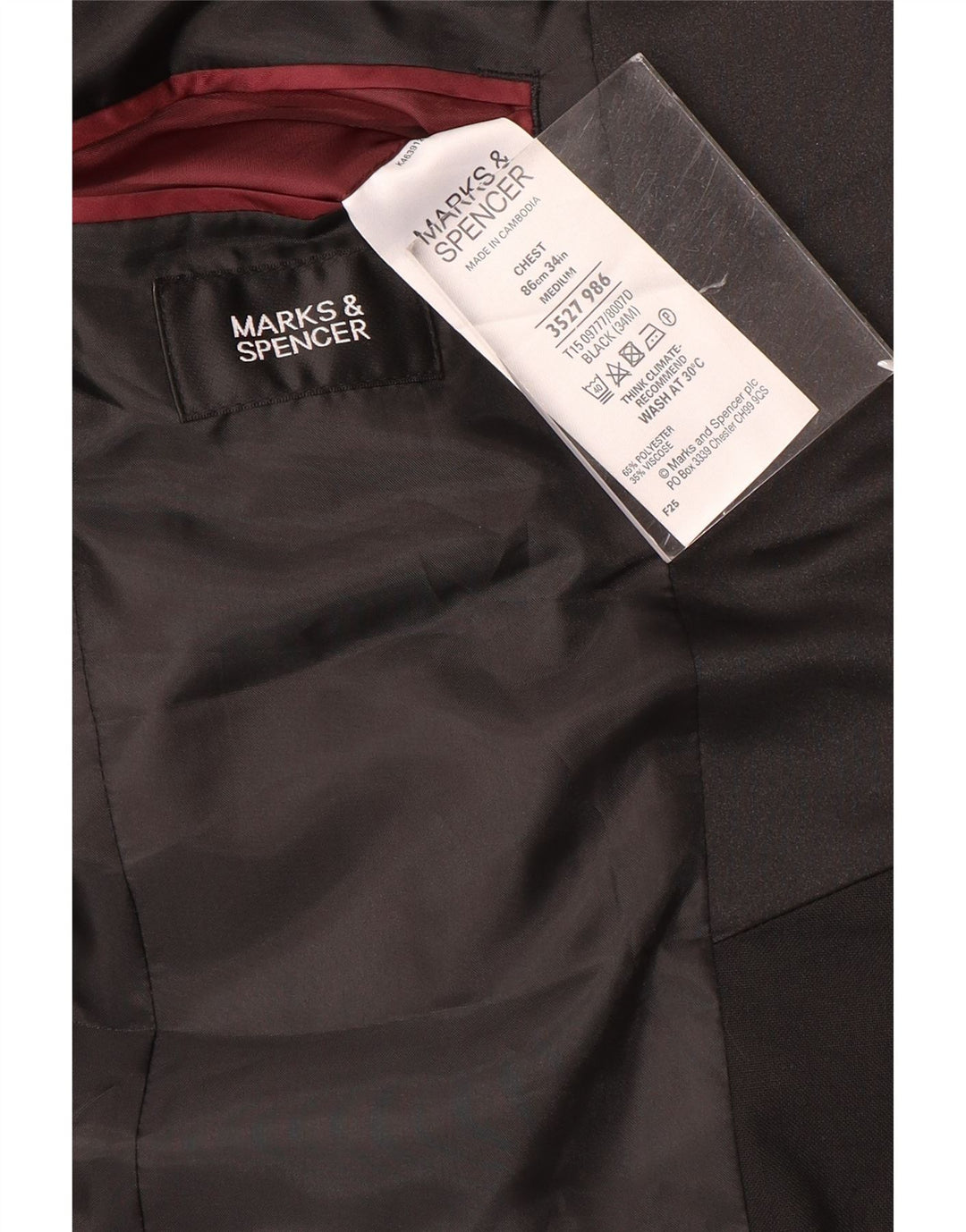 Marks & Spencer Herren-Blazer mit 2 Knöpfen, Gr. 34, Größe S, Schwarz, Polyester