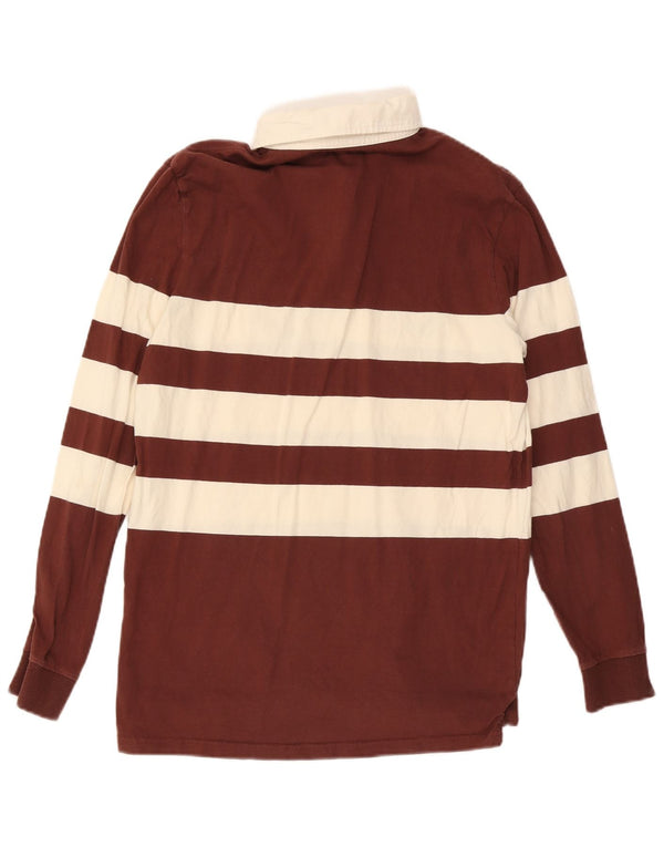 Fila Herren Grafik-Langarm-Rugby-Poloshirt Mittel Burgunderrot gestreift