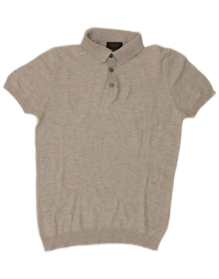Kurzärmliger Polo-Pullover für Herren von Zara, Mittelgrau meliert