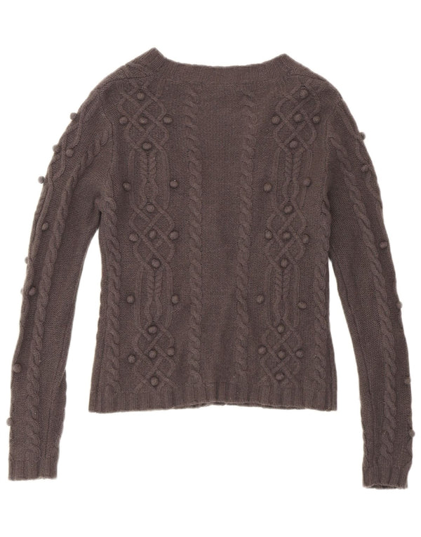 Laura Ashley Damen Crop Cardigan Pullover UK 10 Small Graue Lammwolle