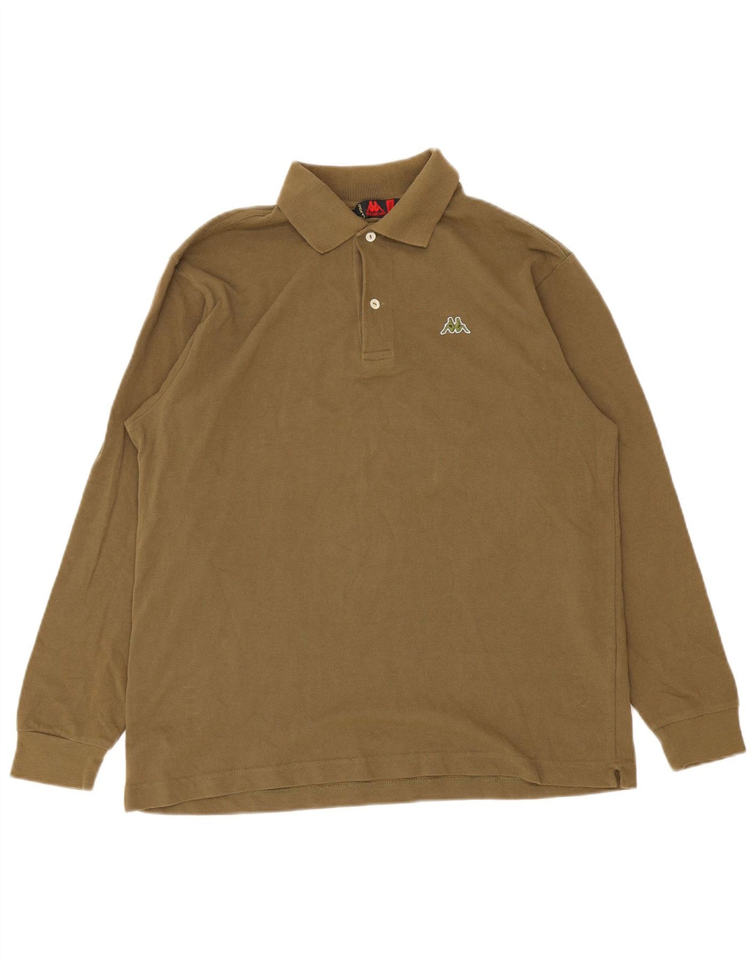 Kappa Herren-Langarm-Poloshirt aus mittlerer Khaki-Baumwolle