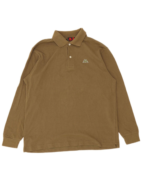Kappa Herren-Langarm-Poloshirt aus mittlerer Khaki-Baumwolle