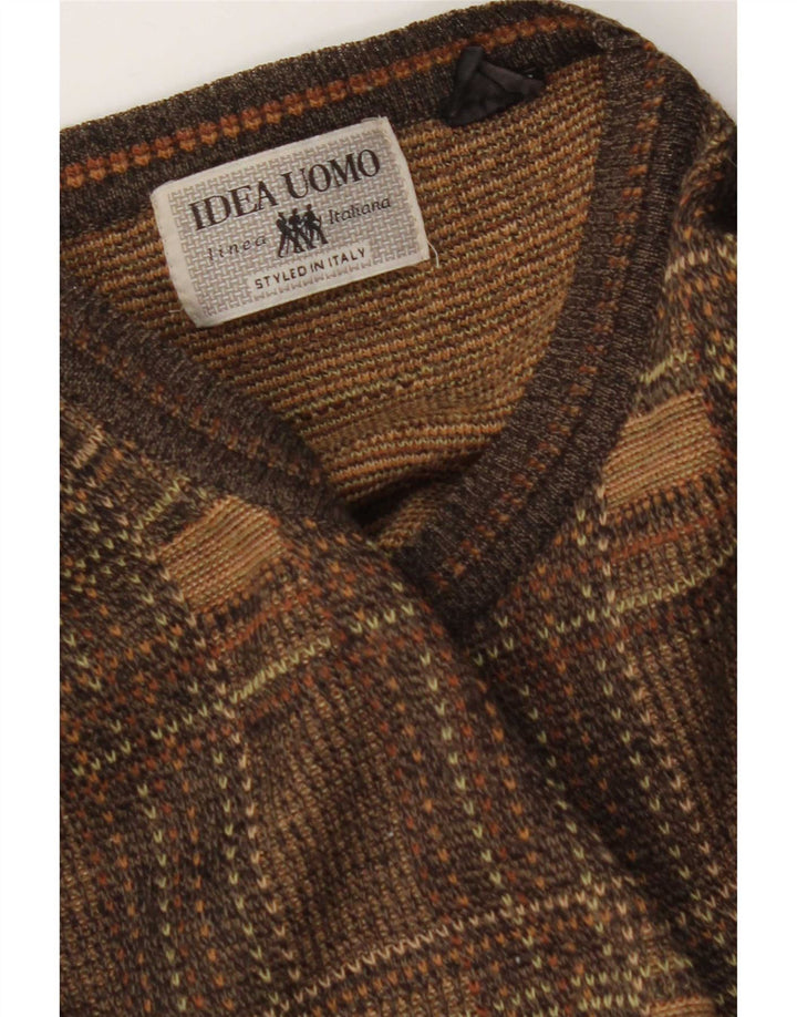 Vintage Herren Pullover mit Rundhalsausschnitt, groß, braun kariert