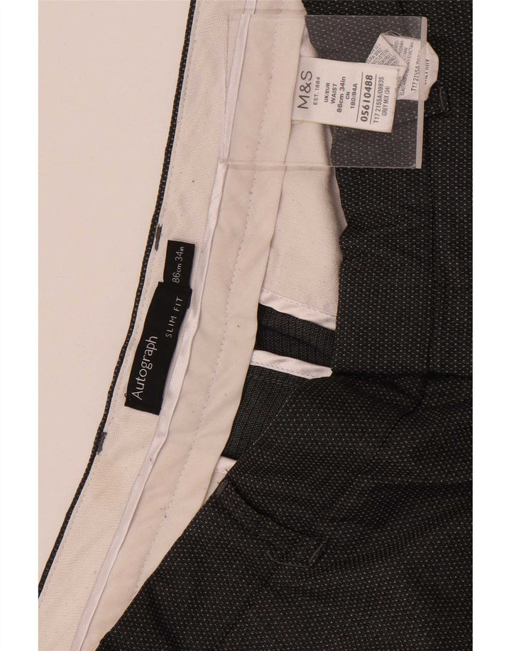 Marks & Spencer Herren-Chinoshorts mit schmaler Passform, W34, großes grau geflecktes Polyester
